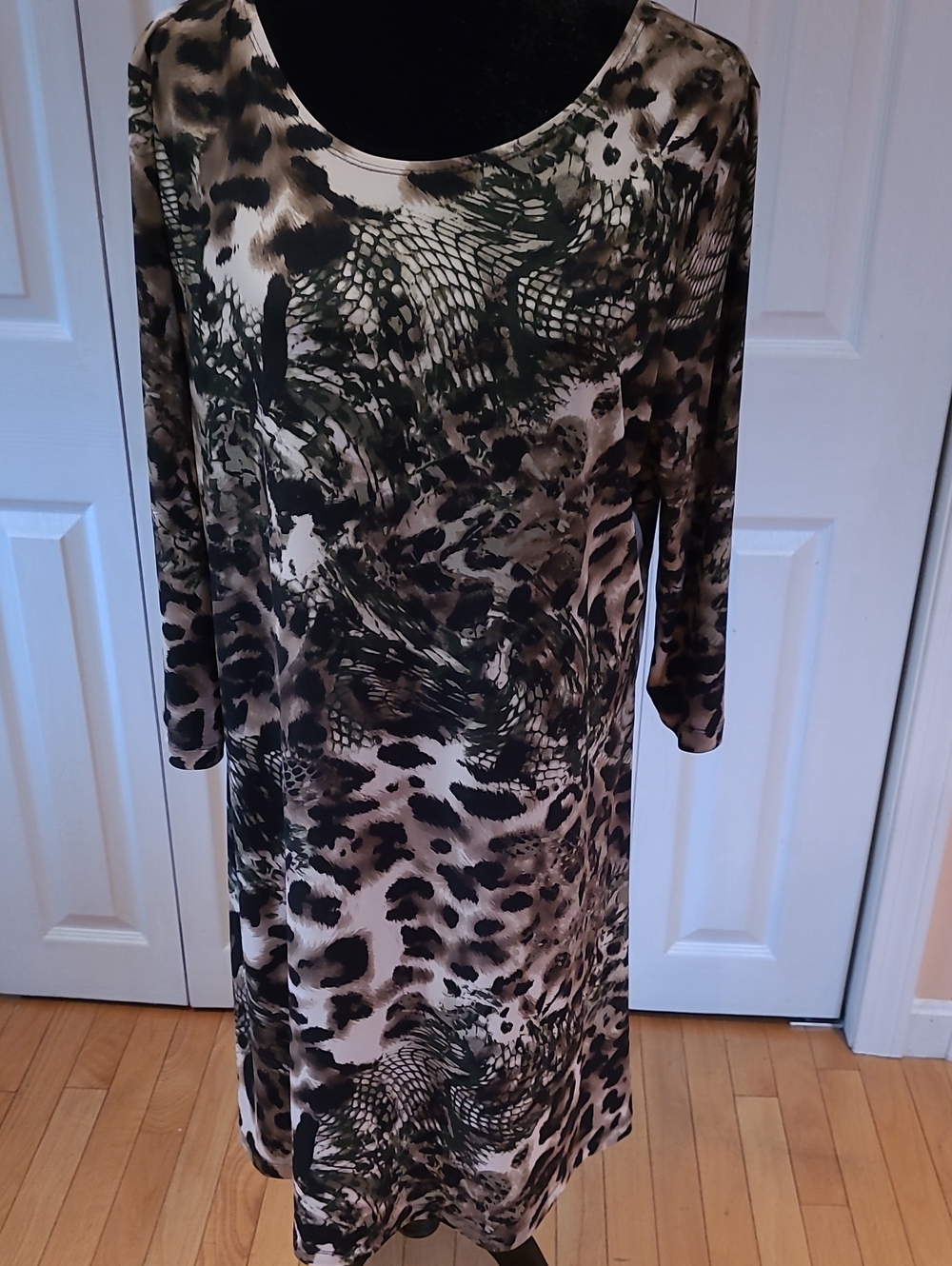 Source Unknown Black and Gray and White Animal-Print Midi Dress